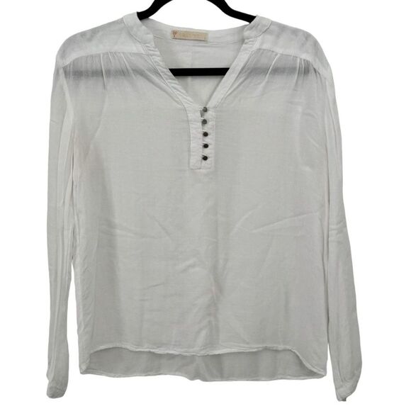 Aquamar White Button-Down V-Neck Ling Sleeve Blouse Size M - Picture 1 of 4